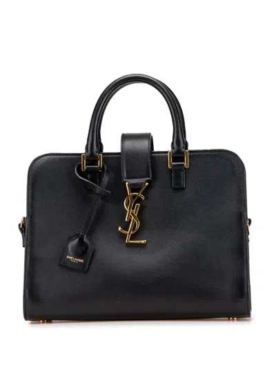 Pre-owned Saint Laurent 2014 Baby Leather Monogram Cabas Satchel In Black