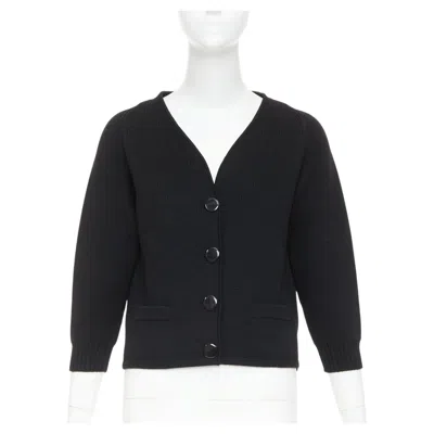 Pre-owned Saint Laurent 2014 Black Heavy Knit Wool Round Buttons Raglan Sleeves Cardigan M