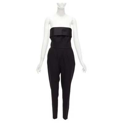 Pre-owned Saint Laurent 2014 Black Virgin Wool Silk Strapless Satin Panel Jumpsuit Fr38 M