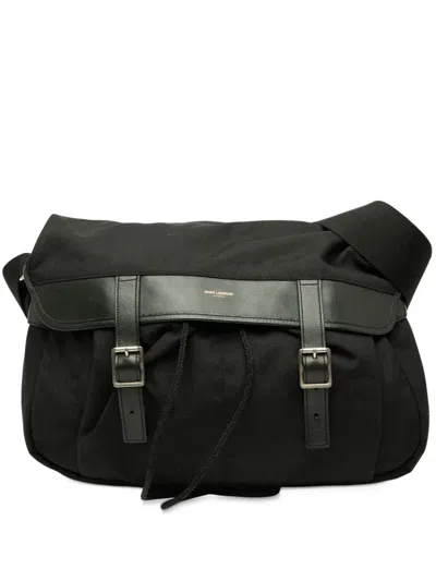 Pre-owned Saint Laurent 2014 Canvas Hunting Buckle Messenger Bag Crossbody Bag In Black