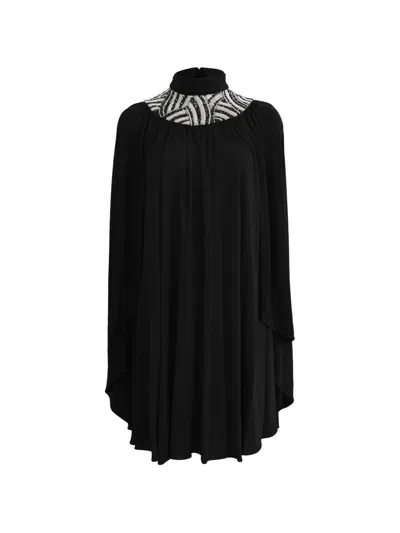 Pre-owned Saint Laurent 2014 Embellished Cape Dress In Black