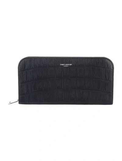 Pre-owned Saint Laurent 2014 Embossed Leather Continental Wallet In Black
