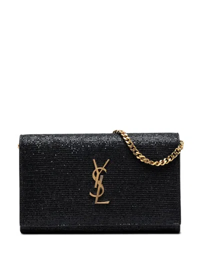 Pre-owned Saint Laurent 2014 Glitter Galactica Monogram Wallet On Chain Crossbody Bag In Black