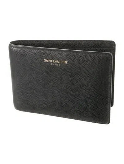 Pre-owned Saint Laurent 2014 Grain De Poudre Bifold Wallet In Black