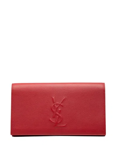 Pre-owned Saint Laurent 2014 Large Leather Belle De Jour Clutch Bag In Red