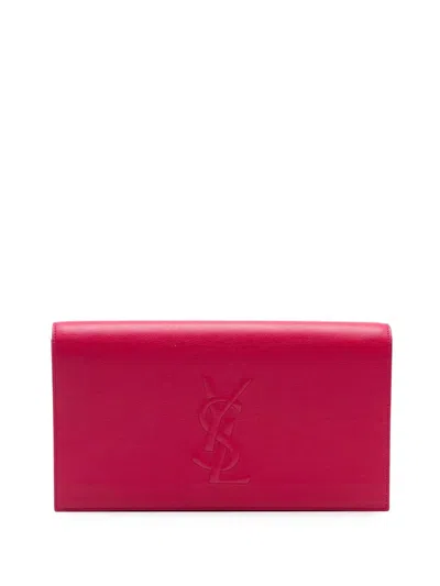 Pre-owned Saint Laurent 2014 Large Leather Monogram Belle De Jour Clutch Bag In Pink