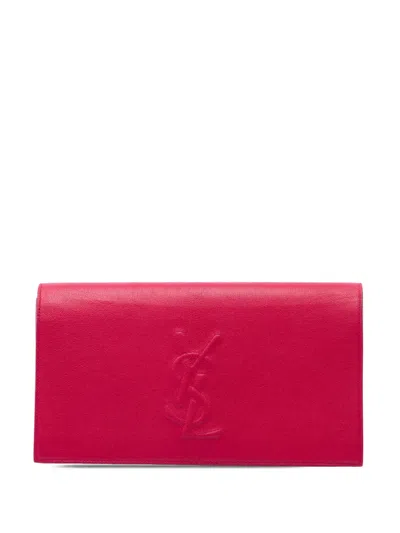 Pre-owned Saint Laurent 2014 Large Leather Monogram Belle De Jour Clutch Bag In Pink