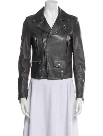 Pre-owned Saint Laurent 2014 Leather Biker Jacket In Gray