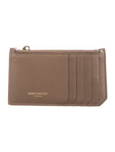 Pre-owned Saint Laurent 2014 Leather Card Holder In Gray