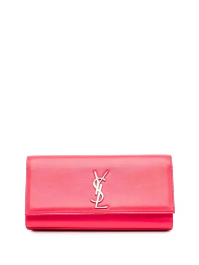 Pre-owned Saint Laurent 2014 Leather Cassandre Clutch Bag In Pink
