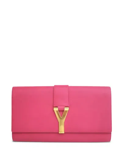 Pre-owned Saint Laurent 2014 Leather Chyc Ligne Clutch Bag In Pink