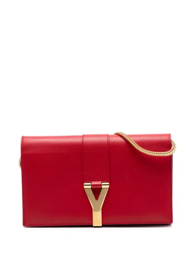 Pre-owned Saint Laurent 2014 Leather Chyc Ligne Wallet On Chain Crossbody Bag In Red
