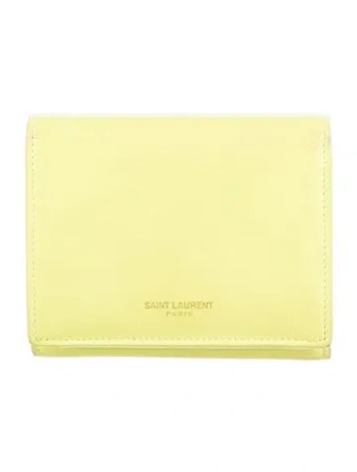 Pre-owned Saint Laurent 2014 Leather Compact Wallet In Green
