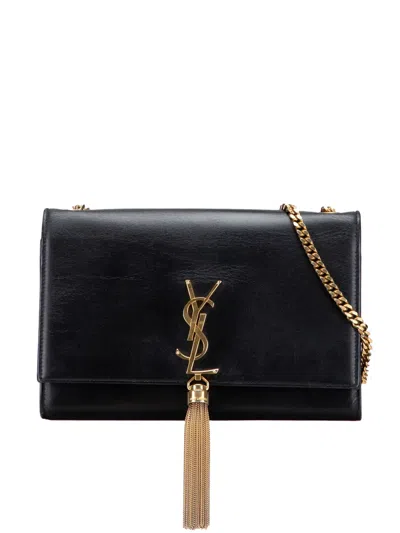 Pre-owned Saint Laurent 2014 Medium Smooth Calfskin Classic Monogram Kate Tassel Crossbody Bag In Black