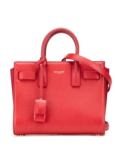 Pre-owned Saint Laurent 2014 Nano Leather Sac De Jour Satchel In Red