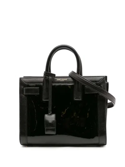 Pre-owned Saint Laurent 2014 Nano Patent And Calfskin Sac De Jour Satchel In Black