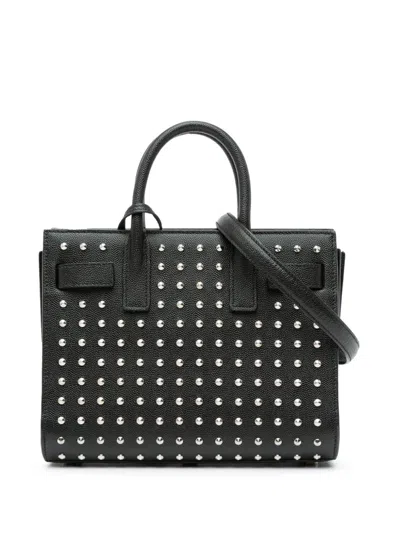 Pre-owned Saint Laurent 2014 Nano Studded Leather Sac De Jour Satchel In Black