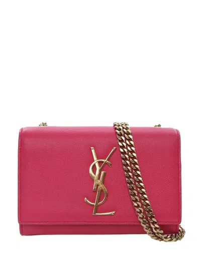 Pre-owned Saint Laurent 2014 Small Grain De Poudre Monogram Kate Crossbody Bag In Pink