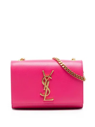 Pre-owned Saint Laurent 2014 Small Grain De Poudre Monogram Kate Crossbody Bag In Pink