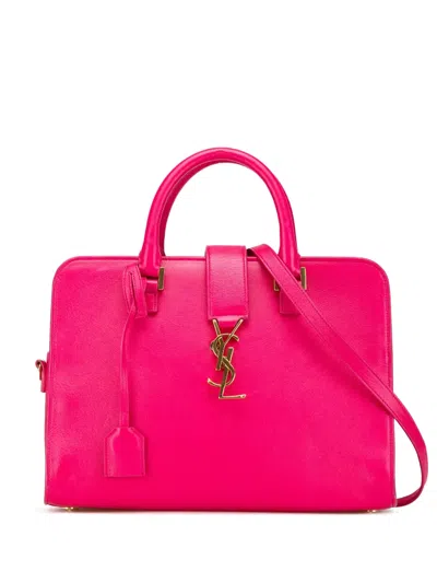 Pre-owned Saint Laurent 2014 Small Leather Monogram Cabas Satchel In Pink