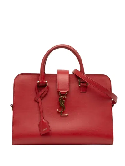 Pre-owned Saint Laurent 2014 Small Leather Monogram Cabas Satchel In Red