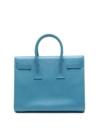 Pre-owned Saint Laurent 2014 Small Leather Sac De Jour Satchel In Blue