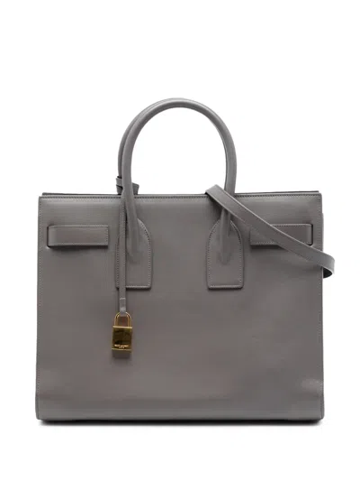 Pre-owned Saint Laurent 2014 Small Leather Sac De Jour Satchel In Gray