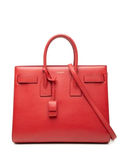 Pre-owned Saint Laurent 2014 Small Leather Sac De Jour Satchel In Red