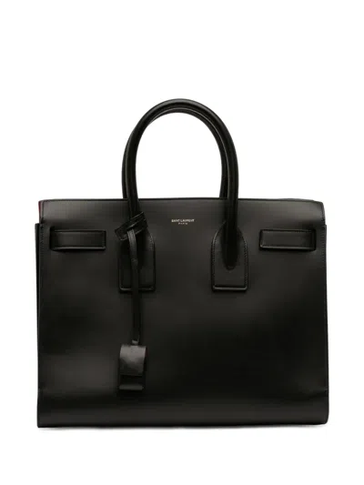 Pre-owned Saint Laurent 2014 Small Smooth Leather Sac De Jour Satchel In Black