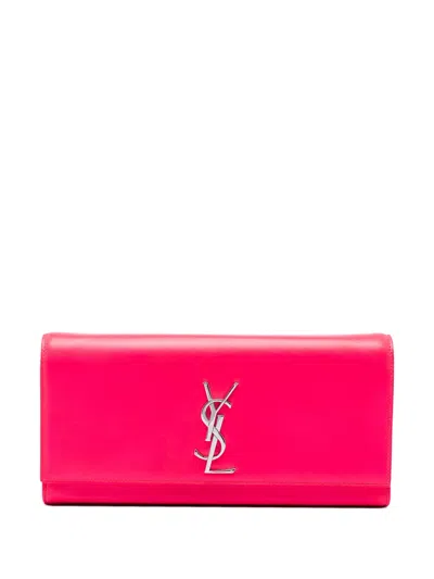 Pre-owned Saint Laurent 2014 Smooth Calfskin Monogram Cassandre Clutch Bag In Pink