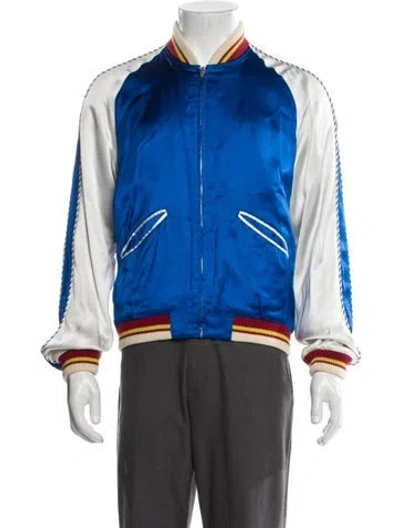 Pre-owned Saint Laurent 2014 Striped Bomber Jacket In Blue