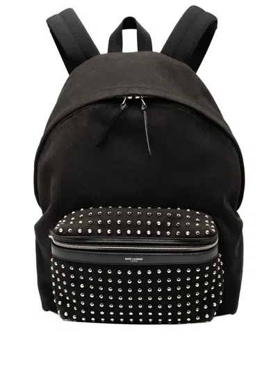 Pre-owned Saint Laurent 2014 Studded Canvas City Backpack In Black
