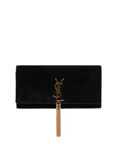 Pre-owned Saint Laurent 2014 Suede Classic Monogram Cassandre Tassel Clutch Bag