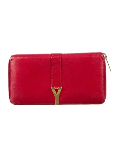 Pre-owned Saint Laurent 2014 Y Ligne Continental Wallet In Red
