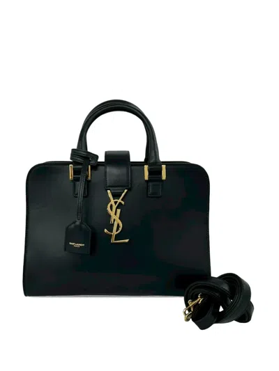 Pre-owned Saint Laurent 2014-2022 Leather Monogram Cabas Satchel In Black