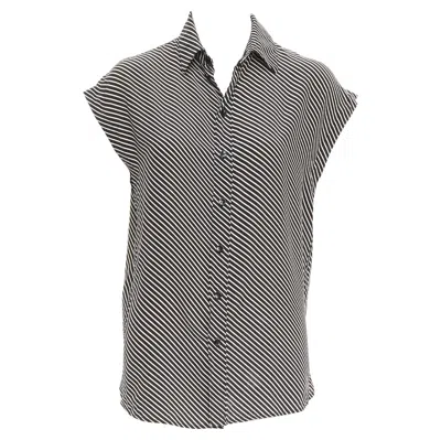 Pre-owned Saint Laurent 2015 100% Silk Diagonal Striped Sleeveless Blouse Fr34 Xs In Black