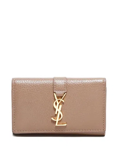 Pre-owned Saint Laurent 2015-2020s Logo-plaque Keycase In Neutral