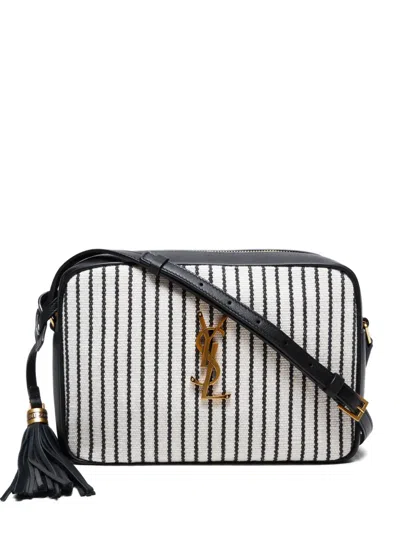 Pre-owned Saint Laurent 2015-2024 Lou Camera Striped Tassel-detailed Shoulder Bag In Black