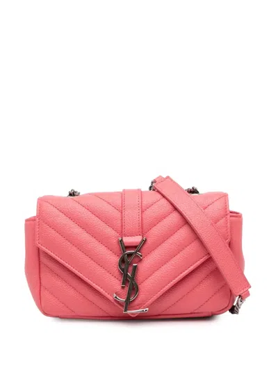 Pre-owned Saint Laurent 2015 Baby Grained Calfskin Chevron Classic Monogram Chain Bag Crossbody Bag In Pink