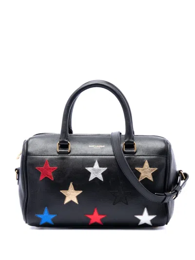Pre-owned Saint Laurent 2015 Baby Leather Star Patchwork Classic Duffle Satchel In Black