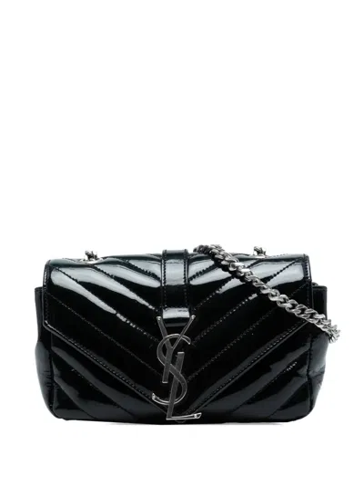 Pre-owned Saint Laurent 2015 Baby Patent Chevron Classic Monogram Chain Bag Crossbody Bag In Black