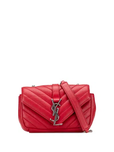 Pre-owned Saint Laurent 2015 Baby Sheepskin Chevron Classic Monogram Chain Bag Crossbody Bag In Red