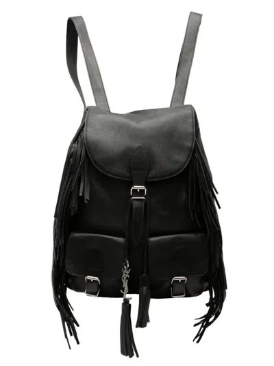 Pre-owned Saint Laurent 2015 Calfskin Fringe Festival Backpack In Black