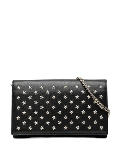 Pre-owned Saint Laurent 2015 Calfskin Star Studded Kate Wallet On Chain Crossbody Bag In Black