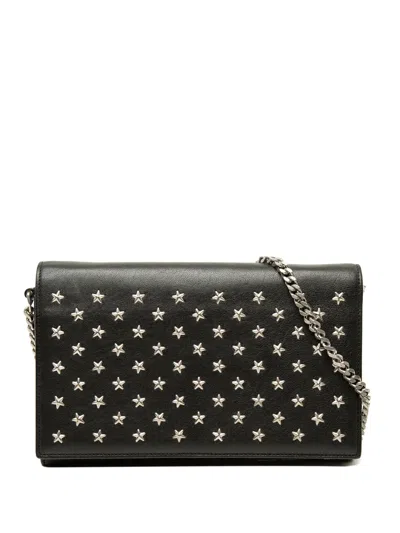 Pre-owned Saint Laurent 2015 Calfskin Star Studded Kate Wallet On Chain Crossbody Bag In Black