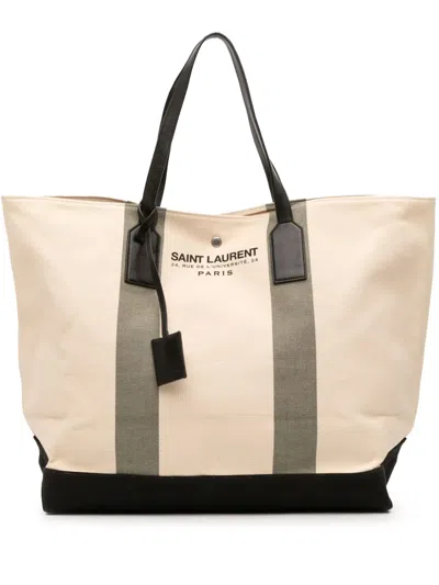 Pre-owned Saint Laurent 2015 Canvas East West Beach Shopping Tote Bag In Brown