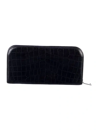 Pre-owned Saint Laurent 2015 Embossed Leather Continental Wallet In Black