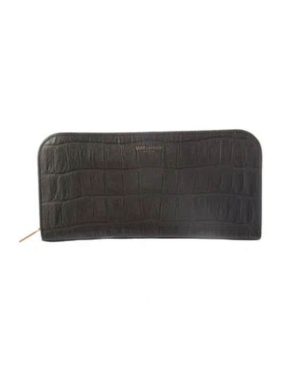 Pre-owned Saint Laurent 2015 Embossed Leather Continental Wallet In Gray