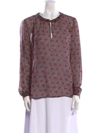 Pre-owned Saint Laurent 2015 Floral Print Long Sleeve Blouse In Red