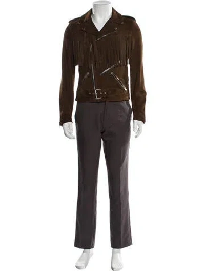 Pre-owned Saint Laurent 2015 Goat Leather Peacoat In Brown